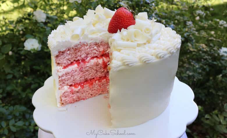 Strawberry Sour Cream Cake with White Chocolate Frosting