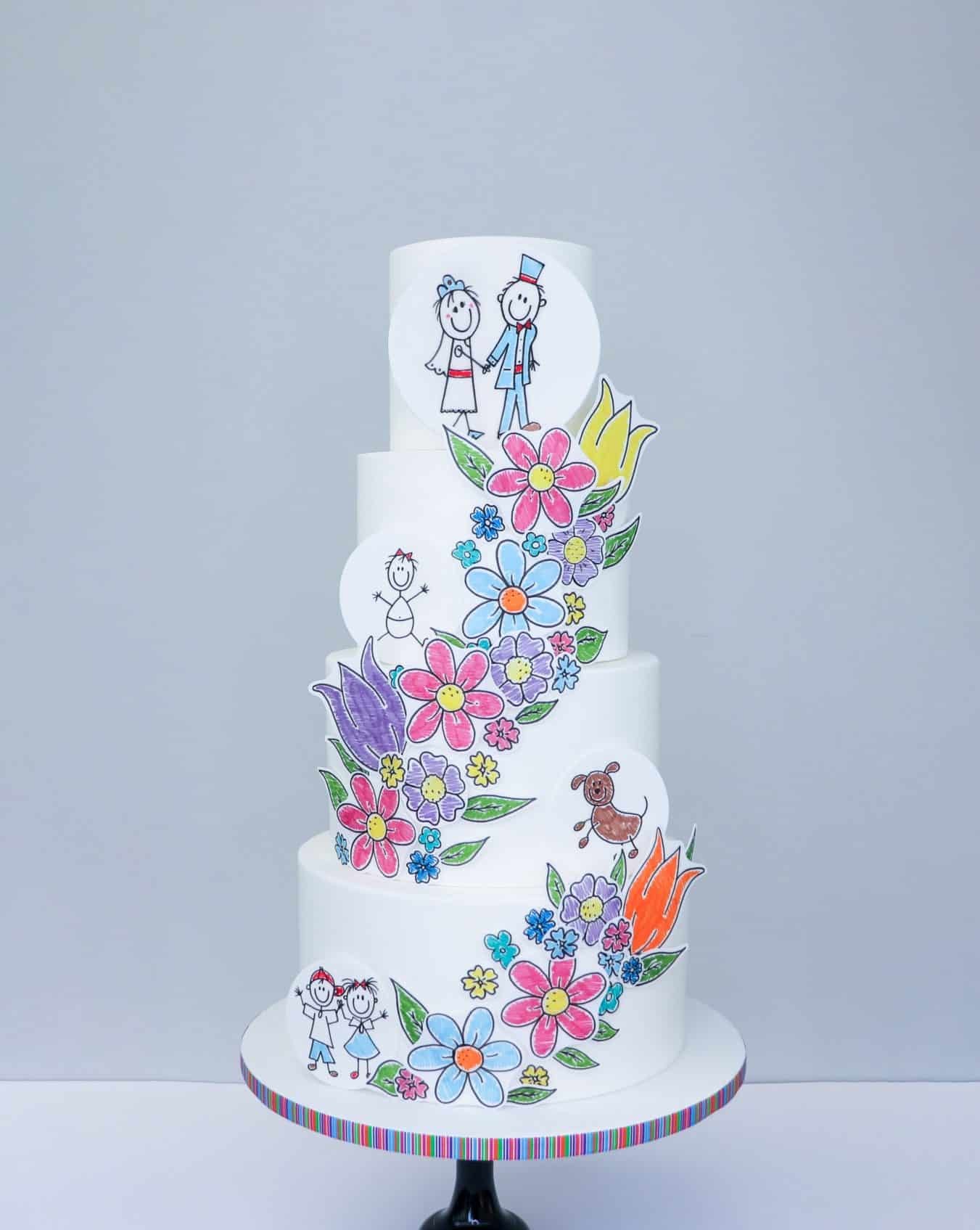 Family Doodle Wedding Cake