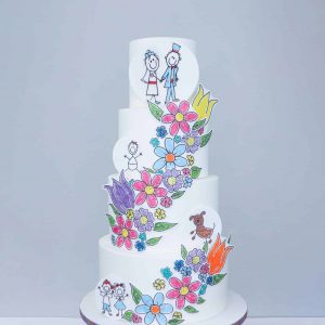 Family Doodle Wedding Cake