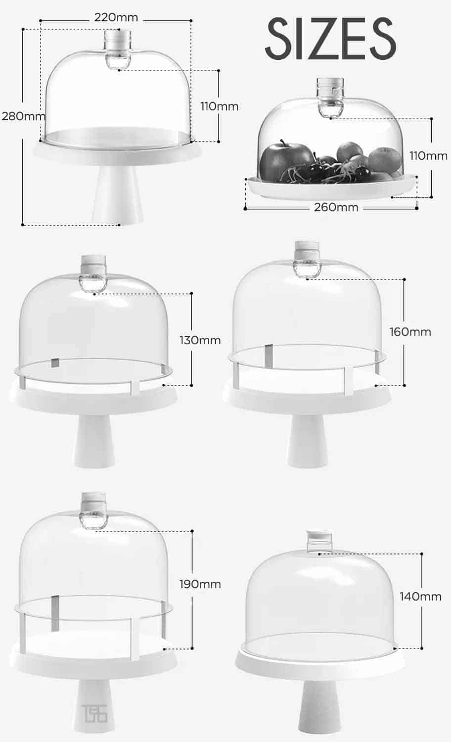 The Party Cake Dome Sizes